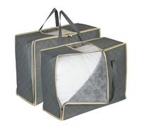 Relaxdays Sac de Rangement pour couettes, 2 pièces, Zip 3 côtés, Respirant, Non-tissé, Housse sous lit, Gris