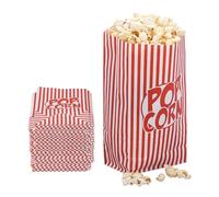Relaxdays Sachets à Popcorn, Lot de 100, rayés, Petits Sacs, pour soirée cinéma, en Papier, Style rétro, Rouge/Blanc