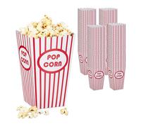 Relaxdays Sachets à popcorns, Lot de 100, Rayures, rétro, cinéma, Accessoires pour soirée Film, Carton, Rouge - Blanc
