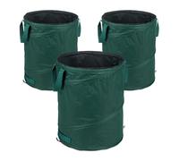 Relaxdays Sacs à déchets de jardin autoportants, lot de 3, 90 L, vert | 3 poignées, poubelle, résistant aux UV, étanche