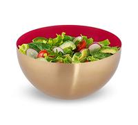 Relaxdays Saladier, acier inoxydable, diamètre 25 cm, bol mélangeur, cuisiner et servir, cul de poule, 3,5 L, rouge-doré
