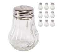 Relaxdays Salière et poivrière, Lot de 10, 50 ML, couvercles perforés, HD 6,5 x 5 cm, Verre, Fer, Transparent/argenté