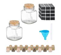 Relaxdays Salière et poivrière, lot de 20, 100 ml, étiquettes, entonnoir, couvercle en liège, transparent et nature