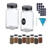 Relaxdays Salière & poivrière, Set de 10, 120 ML, Embout tamiseur, étiquettes, marqueur, Entonnoir, Transparent/Noir