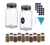 Relaxdays Salière & poivrière, Set de 12, 120 ML, Embout tamiseur, étiquettes, marqueur, Entonnoir, Transparent/Noir