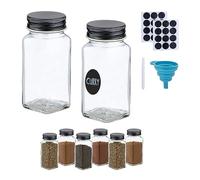 Relaxdays Salière & poivrière, set de 8, 120 ml, embout tamiseur, étiquettes, marqueur, entonnoir, transparent/noir