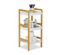 Relaxdays salle de bain bambou, étagère pieds, ouverte et autonome, 3 compartiments, L x P : 36 x 33 cm, gris, MDF, 80 x 36 x 33 cm