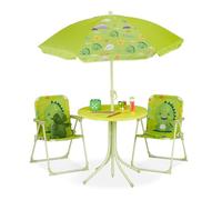 Relaxdays, Salon de Jardin, Enfant, Table, chaises, Parasol, pour Un Petit Fan de Monstres, pour Plage ou Camping, Vert