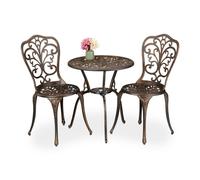 Relaxdays Salon de jardin pour 2 personnes, table avec 2 chaises, fonte d'aluminium, design rustique, noir et bronze