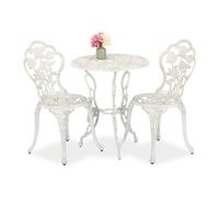 Relaxdays Salon de Jardin, pour 2 Personnes, Design Romantique, Fonte d'aluminium, pour Le Balcon, Blanc et Bronze