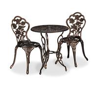 Relaxdays Salon de Jardin, pour 2 Personnes, Design Romantique, Fonte d'aluminium, pour Le Balcon, Noir et Bronze