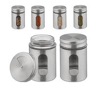 Relaxdays Saupoudreuse à épices, Lot de 6, XL, 3 Tailles de Trou, Herbes, 290 ML, Verre et Acier Inoxydable, argenté