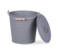 Relaxdays Seau à cendres, avec couvercle, 12 litres, poignée de transport, bac à charbon, cheminée & barbecue, gris