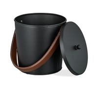 Relaxdays Seau à cendres avec couvercle, 4,5 litres, anse en cuir, pour charbon & cendres, cheminée poêle, noir - marron