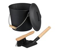 Relaxdays Seau à cendres avec couvercle, 4,5 L, pelle et balayette, Noir