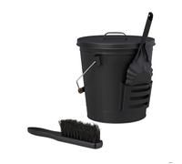 Relaxdays Seau à cendres avec balais et pelle, couvercle, 19 L, 36×35,5×33 cm, noir