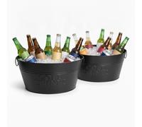 Relaxdays Seau à Champagne Noir, Lot de 2, métal, 24 l, Seau à Bouteilles pour vin Mousseux, XXL, poignées