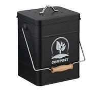 Relaxdays Seau à compost, 6 litres, couvercle, filtres à charbon actif, pour vos déchets organiques, noir