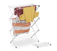 Relaxdays séchoir à Linge Pliable, 104x73x38 cm, 11 Barres, étendoir Extensible en métal, intérieur, Blanc