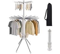 Relaxdays Séchoir à Linge Pliable, Acier Inoxydable, 20 Pinces, Sac, 180x112x112 cm, Blanc