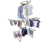 Relaxdays, étendoir à linge pliable, en acier inoxydable, dimensions : 201 x 136,5 x 56,5 cm, 2 ailes, barre à vêtements, séchoir à linge sur pied, couleur argent