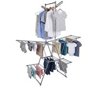 Relaxdays, étendoir à linge pliable, en acier inoxydable, dimensions : 201 x 136,5 x 56,5 cm, 2 ailes, barre à vêtements, séchoir à linge sur pied, couleur argent
