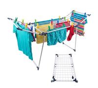 Séchoir à Linge Relaxdays, Pliable H x L x P: 103 x 174 x 57 cm, 2 Ailes, métal, Grand, Blanc/Bleu