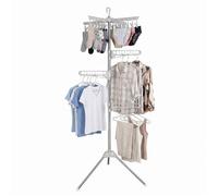 Relaxdays Séchoir sur pied pliable argent/blanc pour 27 cintres et 24 pinces, H 170 cm