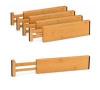 Relaxdays Séparateurs de tiroirs, Lot de 4, réglables 43,5-56,5 cm, Bambou, Naturel, pour Cuisine et Bureau