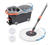 Relaxdays serpillère, seau 16 L, essoreuse, chariot à pédale, H x L x P : 29,5 x 30 x 50 cm, 2 têtes microfibre, gris