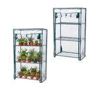 Relaxdays Serre Balcon, Lot de 2, Film PVC, Acier, HxLxP 80 x 46 x 24 cm, Serre tomates 3 étages, Vert/Transparent