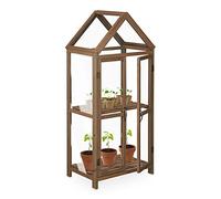relaxdays Serre Bois Balcon, Bois & Plastique, HLP 146x66x47,5 cm, Double Porte, Culture de Plantes et semis, Marron