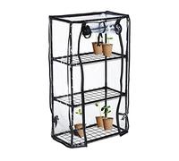 Relaxdays Serre pour Balcon, bâche en PVC, Structure en Acier, 3étagères, HxLxP : 80 x 48 x 24,5 cm; Noir/Transparent