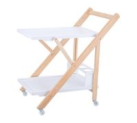 Relaxdays servante en Bambou Pliable à roulettes, 2 Niveaux, Porte-Bouteilles, 70x44x39,5 cm, Blanc Naturel