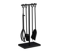Relaxdays Serviteur de cheminée, Ensemble 5 pièces avec tisonnier, Pince, Balai, Pelle à Cendre & Support, Noir