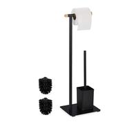 Relaxdays Serviteur WC, Bambou, Acier Inoxydable, Support à Poser, Brosse et Porte-Brosse, Noir - Nature