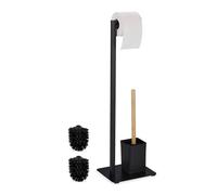 Relaxdays Serviteur WC, Bambou, Acier Inoxydable, Support à Poser, Brosse et Porte-Brosse, Noir - Nature