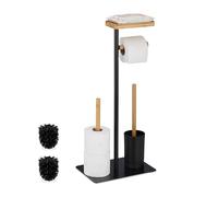 Relaxdays Serviteur WC, Bambou, Fer, Support Non Fixe, Brosse et Porte-Brosse, Noir - Nature