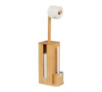 Ensemble de toilettes Relaxdays, en bambou, dimensions : 72,5 x 26 x 15 cm, modèle sur pied, brosse de toilettes avec support, naturel/blanc