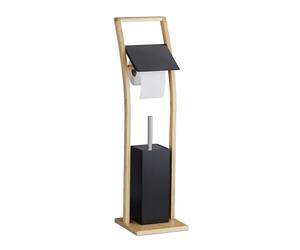 Relaxdays Serviteur WC, en Bambou, Non Fixe, Brosse et Porte-Brosse, H x L x P : 74 x 20 x 20 cm, Noir et Nature