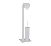 Relaxdays Serviteur WC Non Fixe, avec Porte-Rouleau, Brosse et Son Support, Acier, H x L x P : 72 x 20 x 20 cm, Blanc