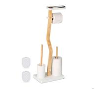 Relaxdays Serviteur WC non fixe avec support pour téléphone H x L x P : 80 x 30 x 20 cm blanc et nature