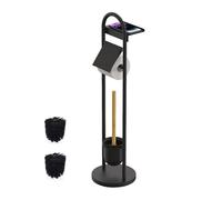 Relaxdays Serviteur WC, Non Fixe, Porte-Brosse (Brosse WC Incluse), H x L x P : 79 x 21,5 x 21,5 cm, Noir et Nature