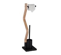 Relaxdays Serviteur WC Non Fixe, Porte-Rouleau, Brosse et Son Support, H x L x P : 75 x 18,5 x 18,5 cm, Noir et Nature