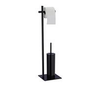 Relaxdays Serviteur WC Non Fixe, Porte-Rouleau, Porte-Brosse, Acier, H x L x P : env. 78 x 20 x 20 cm, Noir