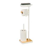 Relaxdays Serviteur WC – Non fixé, réserve 3 rouleaux, 68 x 20,5 x 16 cm, Blanc et Nature