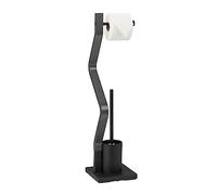 Relaxdays Serviteur WC, Non Fixe, Support pour Papier Toilette, Brosse et Porte-Brosse, 75x18,5x18,5 cm, Noir - Gris
