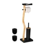 Relaxdays Serviteur WC non fixe, support téléphone, H x L x P : 80,5 x 23 x 18 cm, pour salle de bain, noir et nature