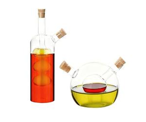 Relaxdays Set 2 flacons Huile et vinaigre, 2 en 1, 2 Tailles, Bouchon en liège, doseur, Verre borosilicaté, Transparent