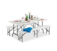 Relaxdays Set 3x Table & 2 Bancs Pliants Jardin